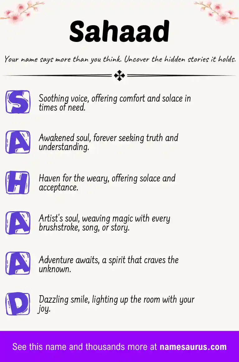 Acrostic poem about Sahaad.