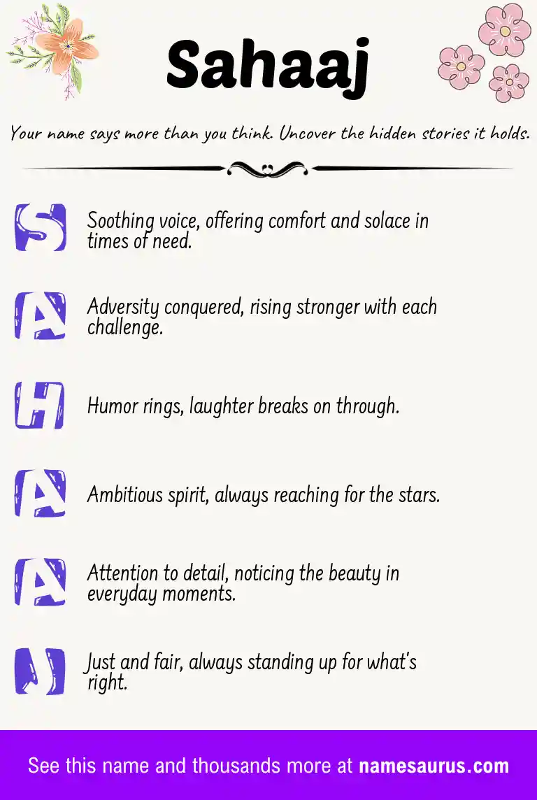 Acrostic poem about Sahaaj.