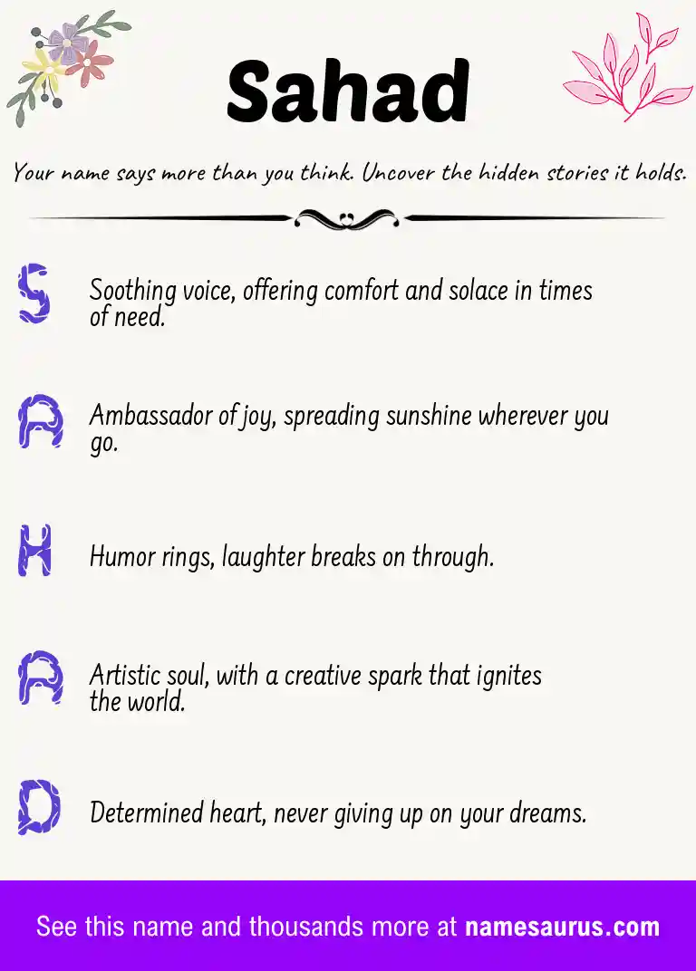 Acrostic poem about Sahad.