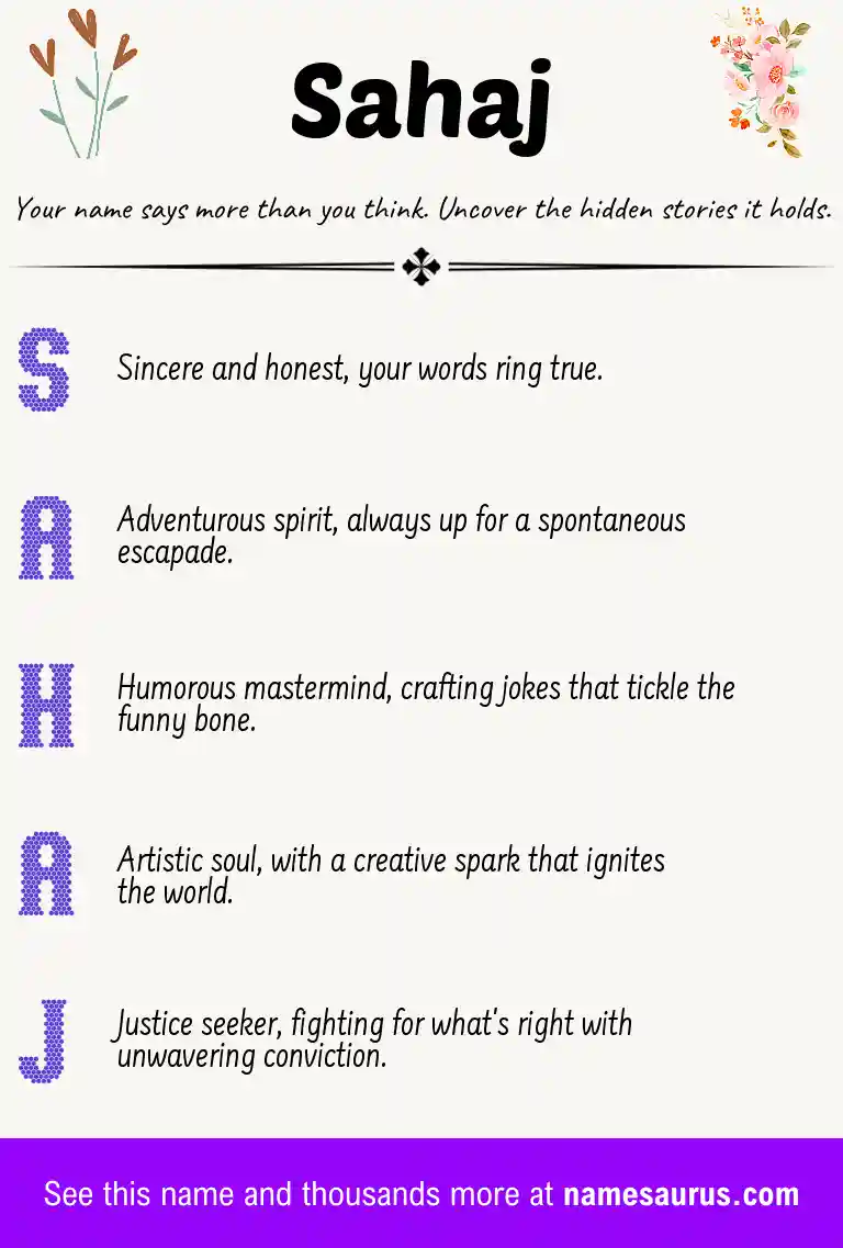 Acrostic poem about Sahaj.