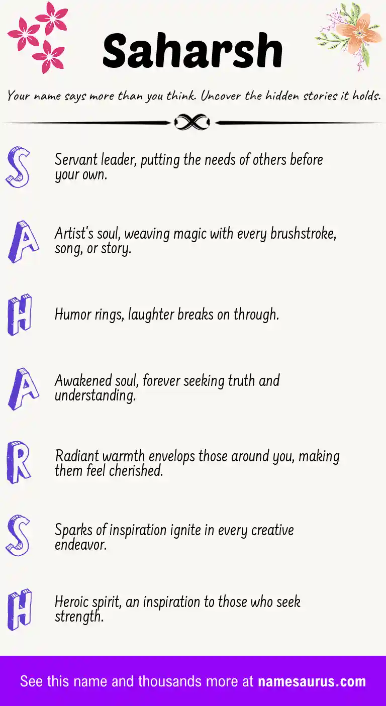 Acrostic poem about Saharsh.