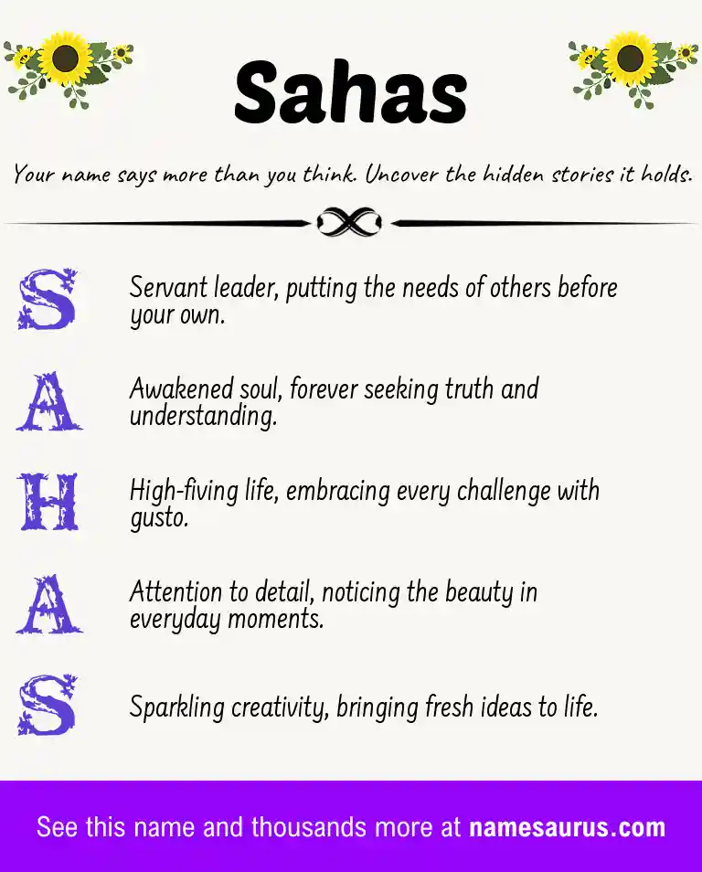Acrostic poem about Sahas.