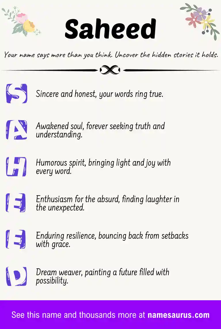 Acrostic poem about Saheed.