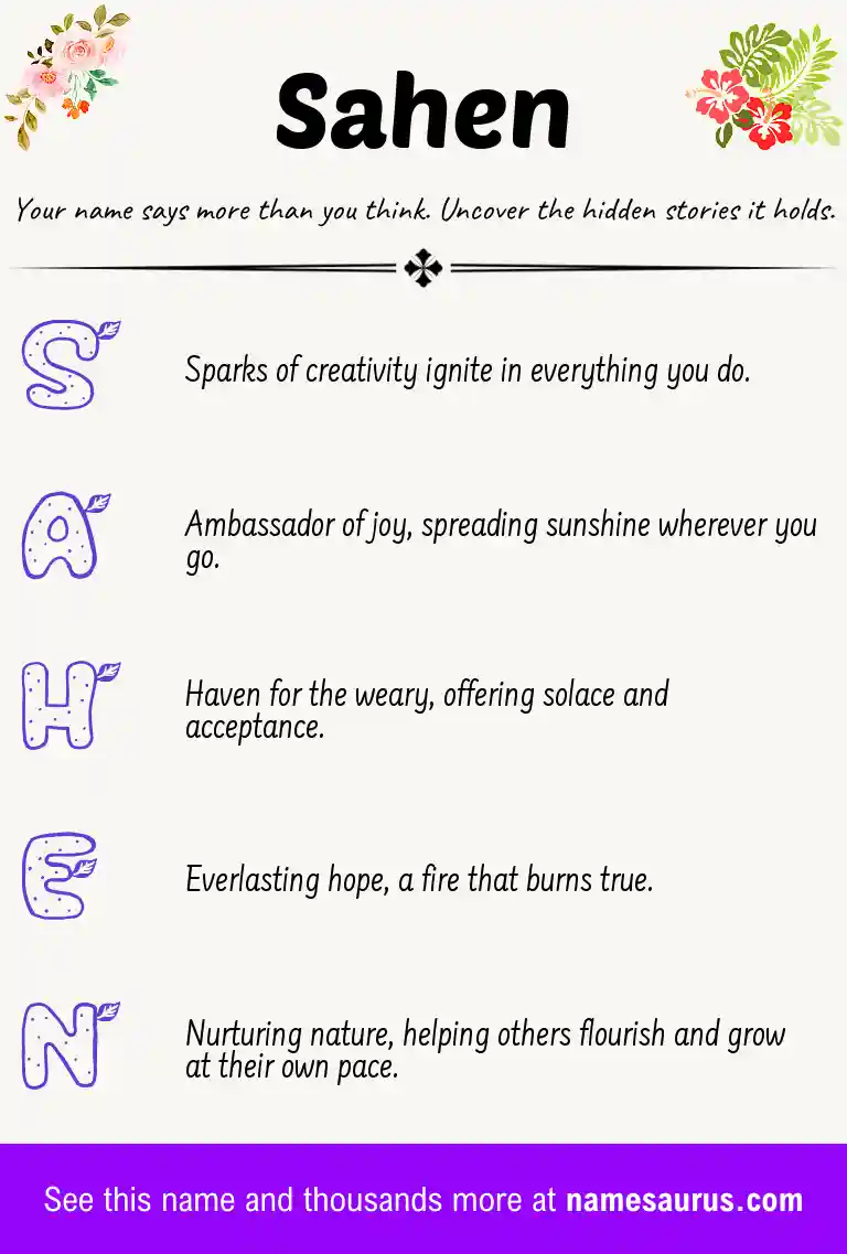 Acrostic poem about Sahen.
