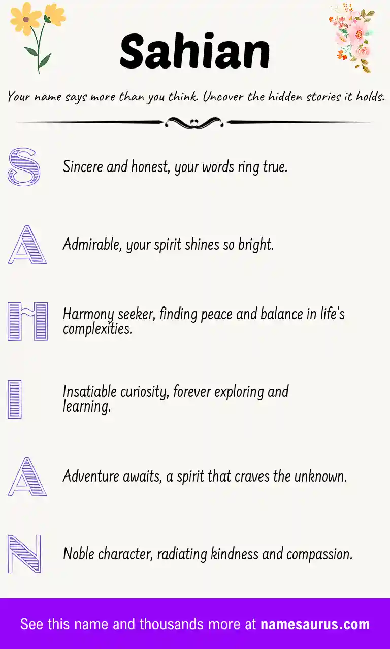 Acrostic poem about Sahian.