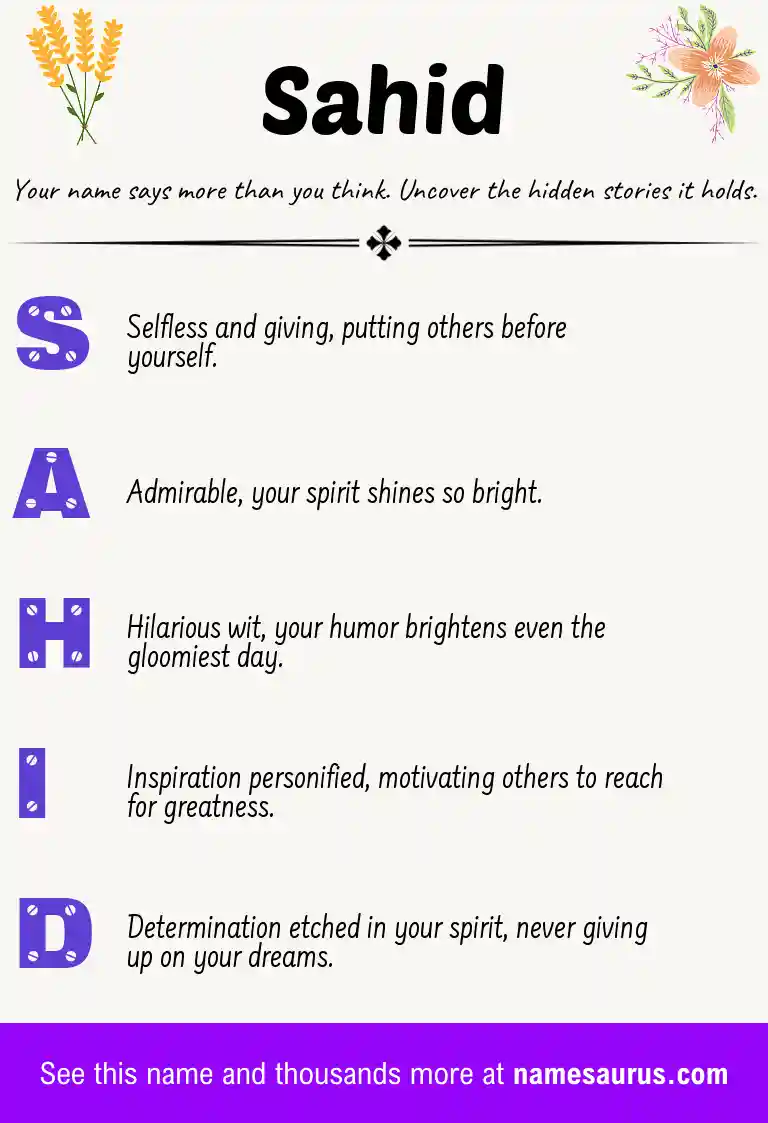 Acrostic poem about Sahid.