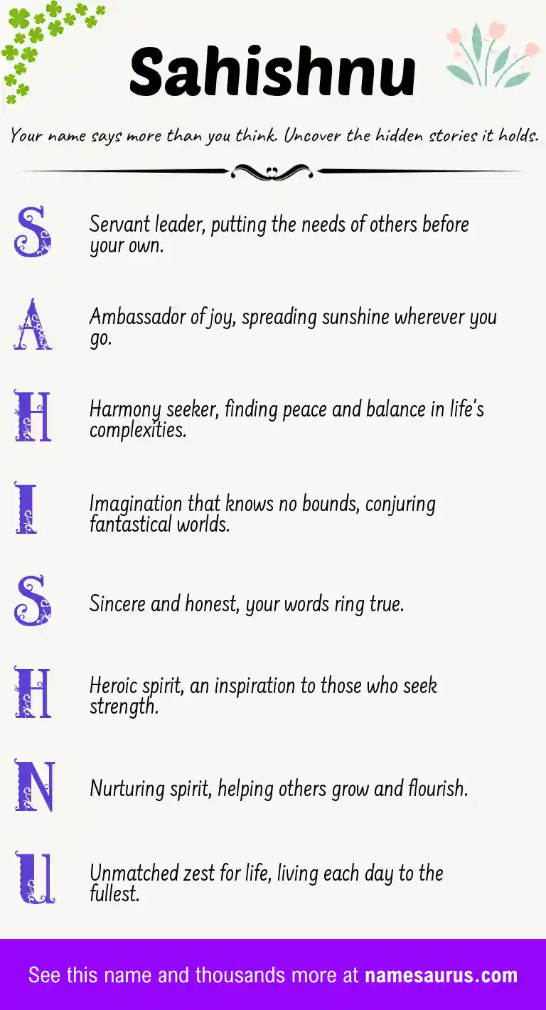 Acrostic poem about Sahishnu.