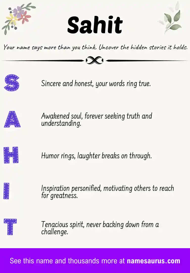 Acrostic poem about Sahit.