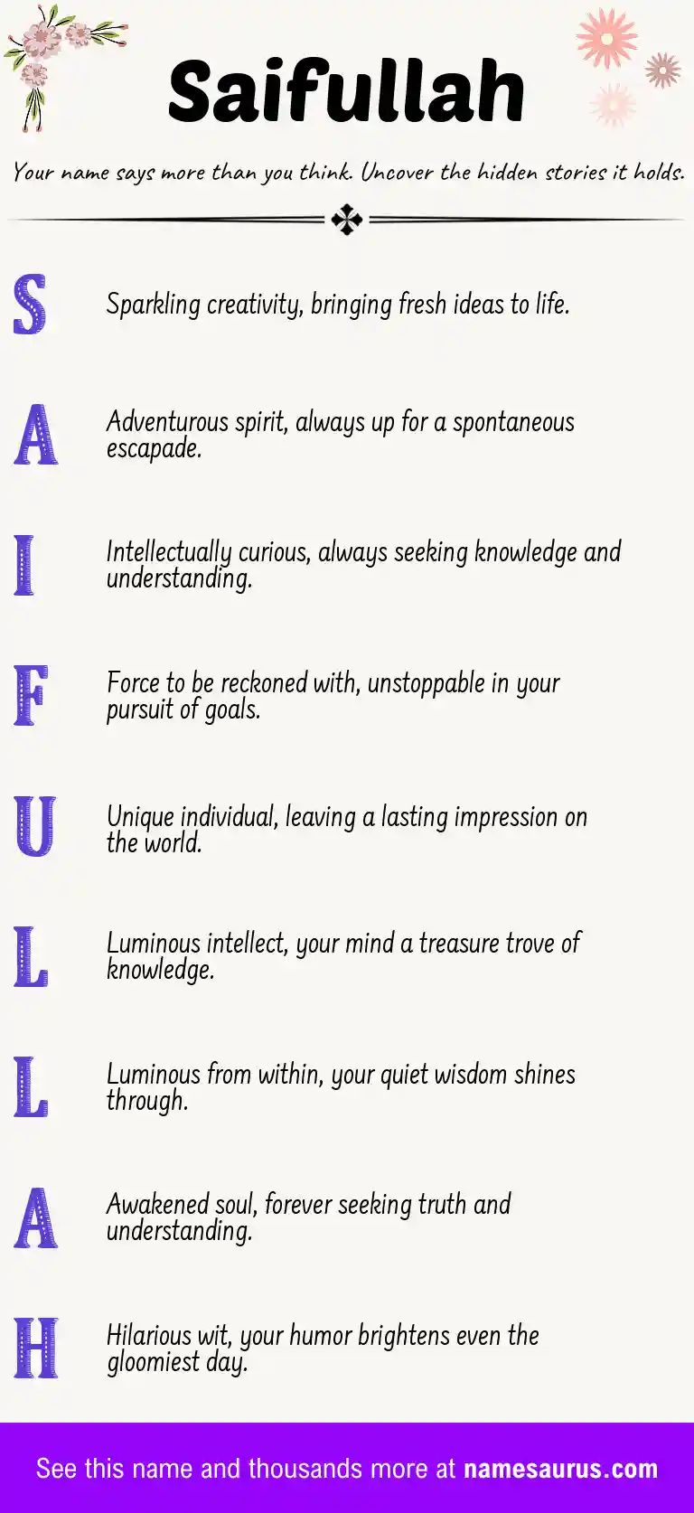 Acrostic poem about Saifullah.