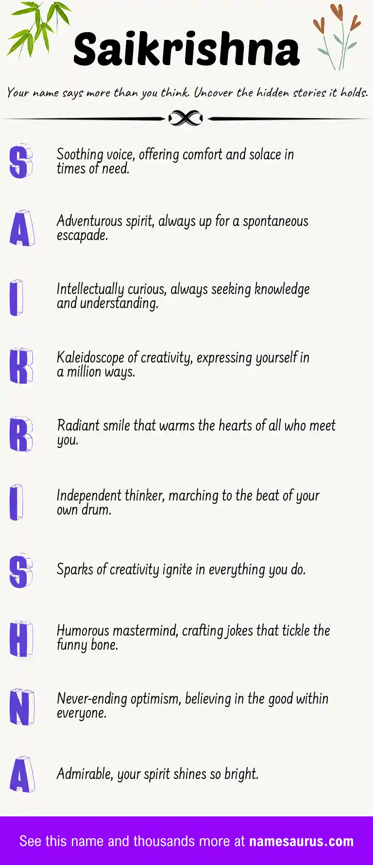 Acrostic poem about Saikrishna.