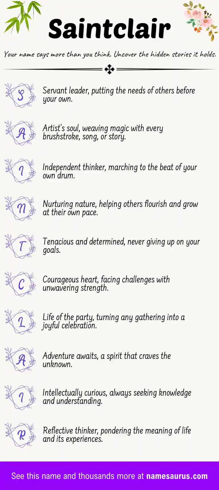 Acrostic poem about Saintclair.