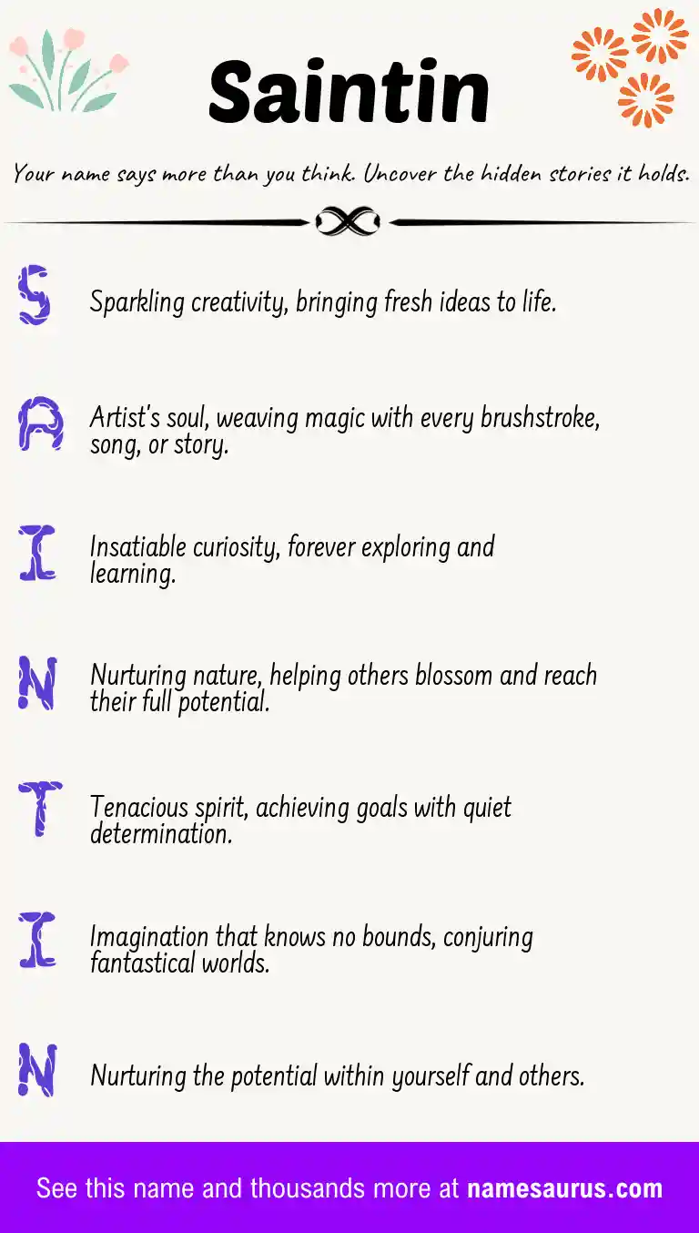 Acrostic poem about Saintin.