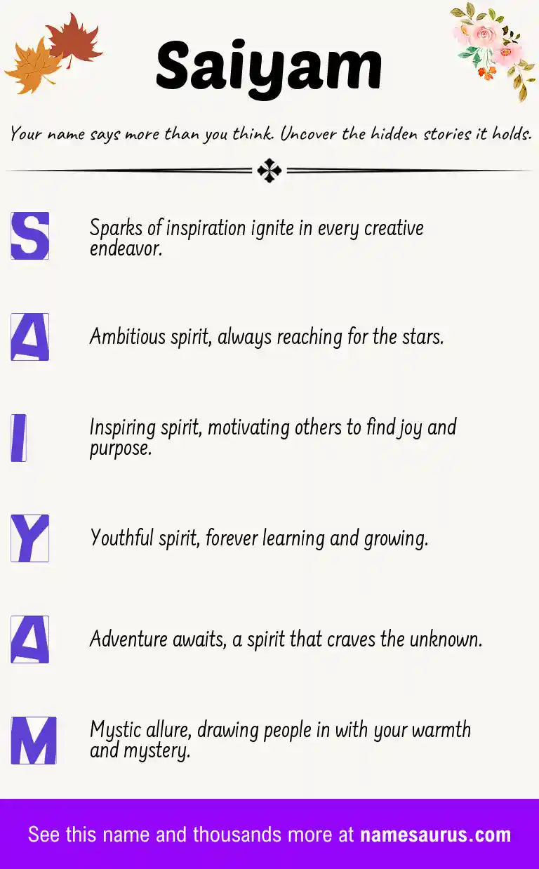 Acrostic poem about Saiyam.