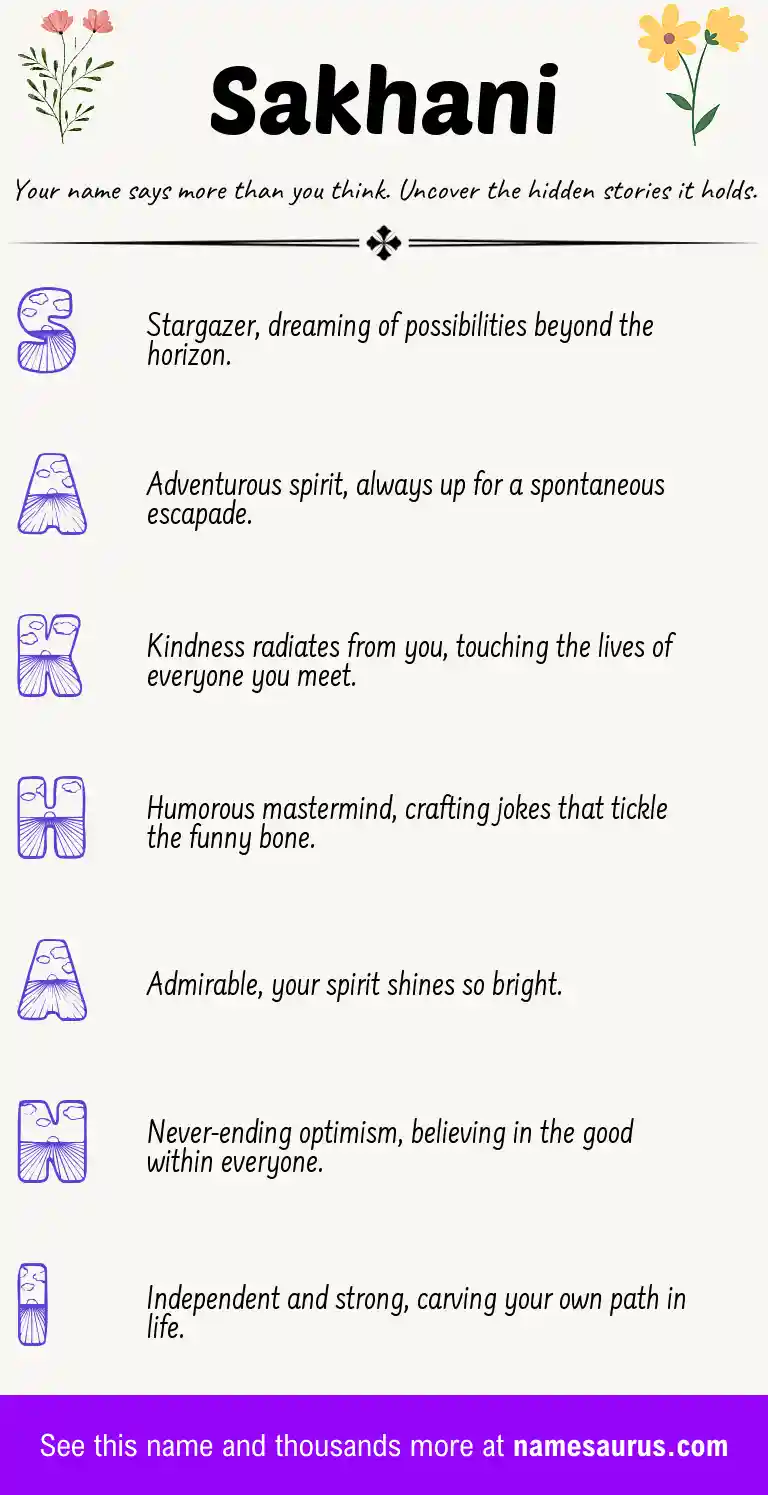 Acrostic poem about Sakhani.