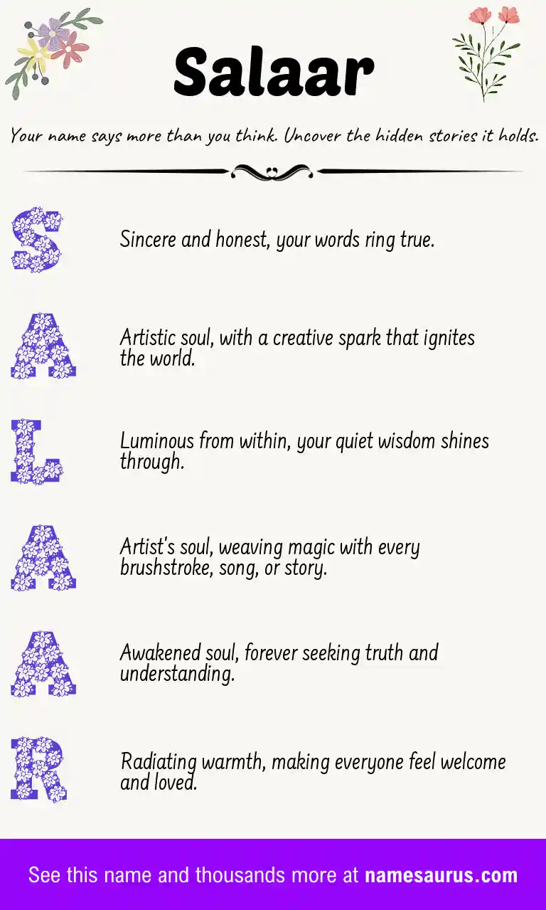Acrostic poem about Salaar.
