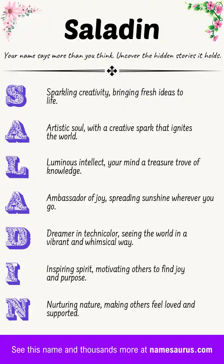 Acrostic poem about Saladin.