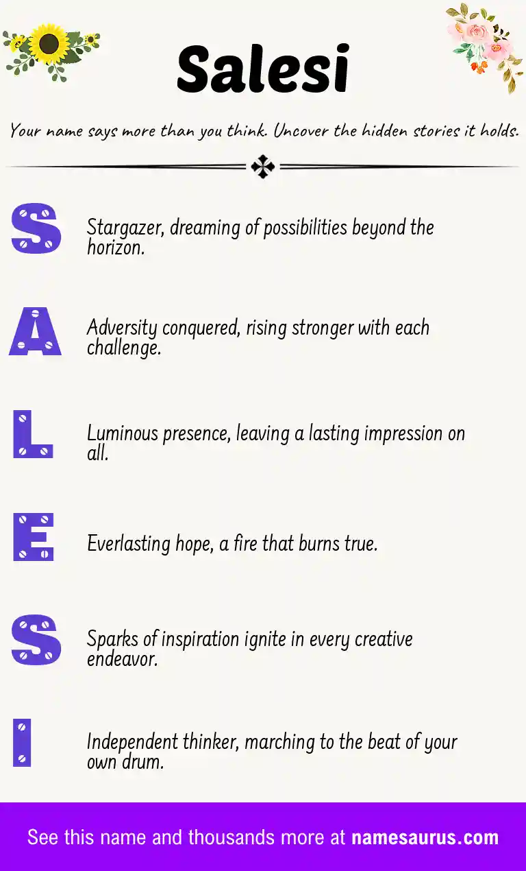 Acrostic poem about Salesi.