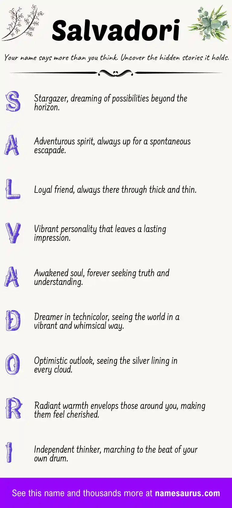 Acrostic poem about Salvadori.
