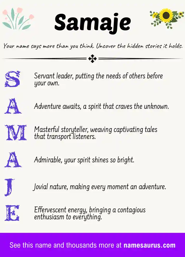 Acrostic poem about Samaje.