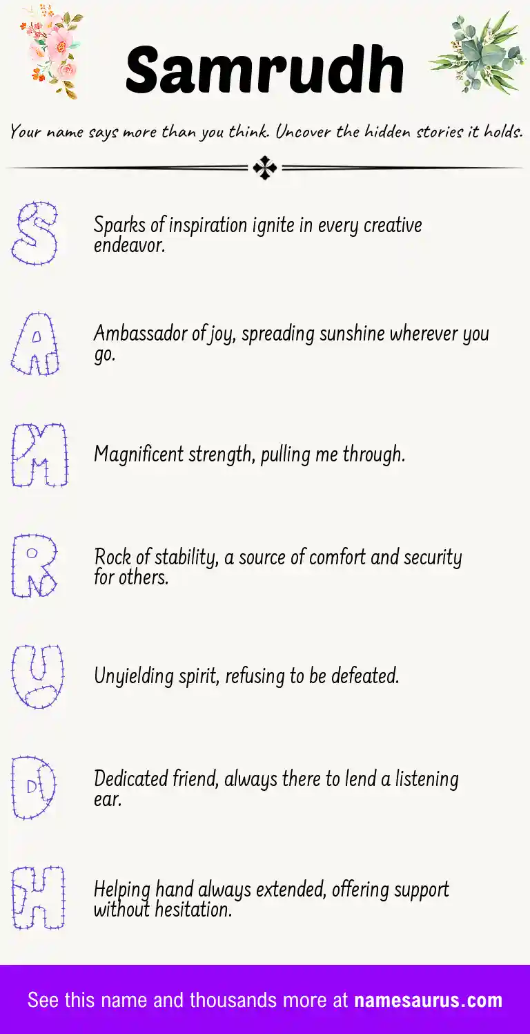 Acrostic poem about Samrudh.