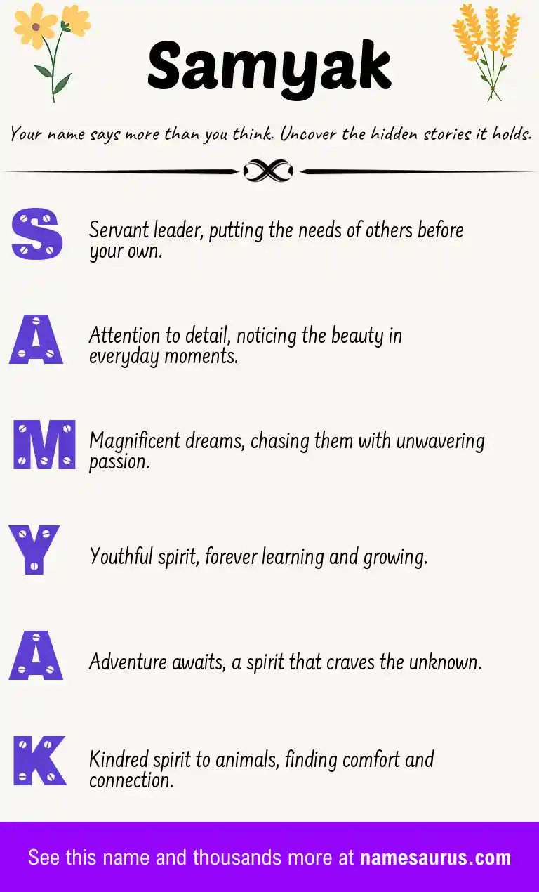 Acrostic poem about Samyak.