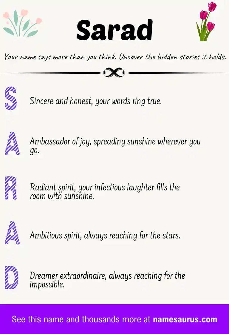 Acrostic poem about Sarad.