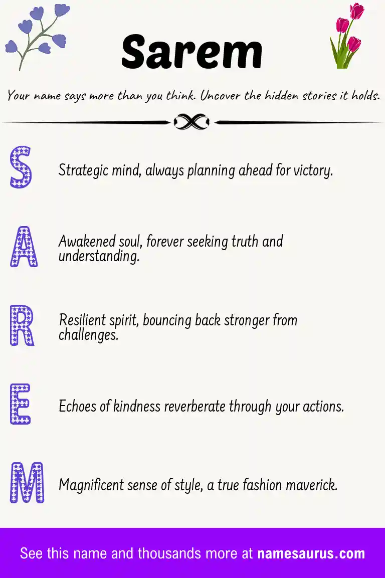 Acrostic poem about Sarem.