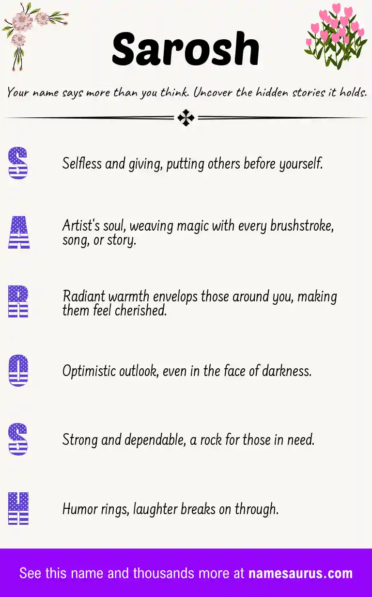 Acrostic poem about Sarosh.