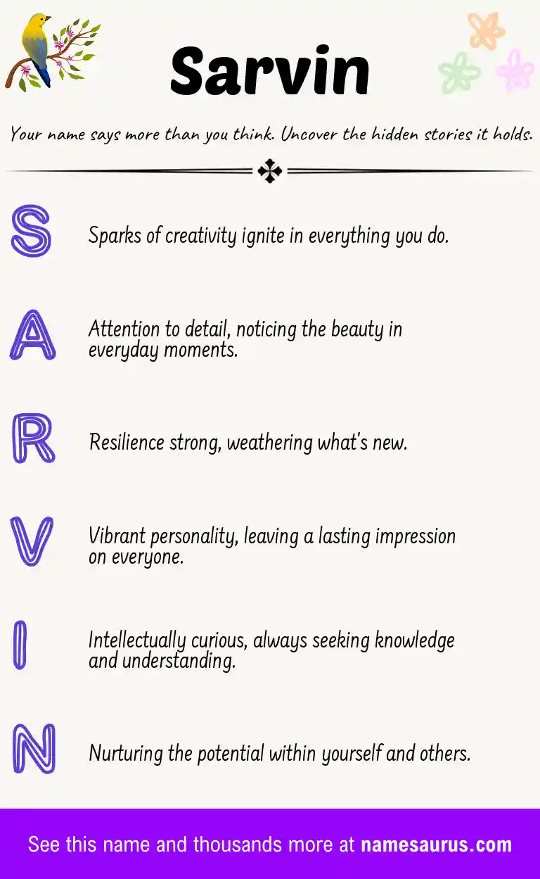 Acrostic poem about Sarvin.
