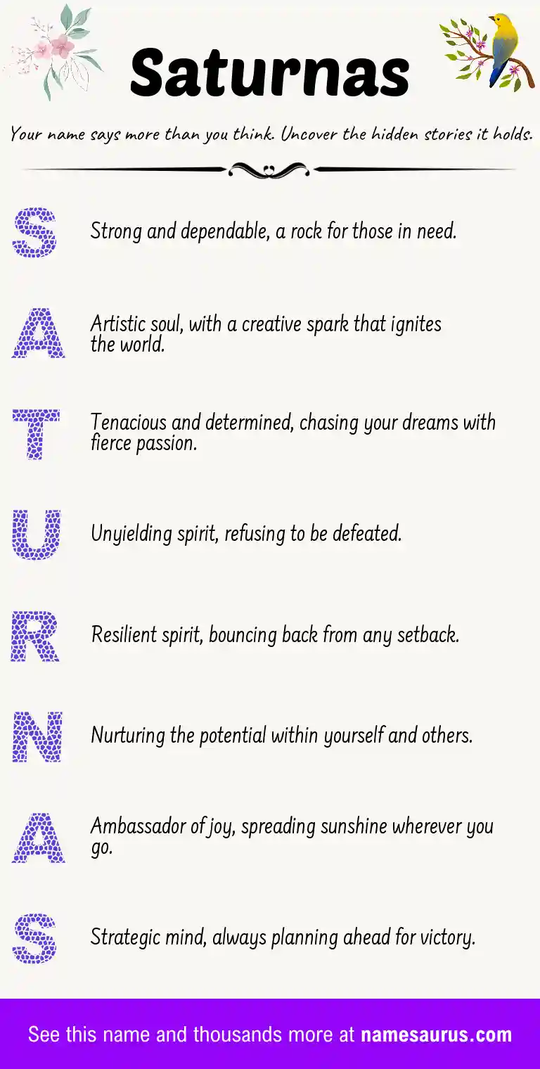 Acrostic poem about Saturnas.
