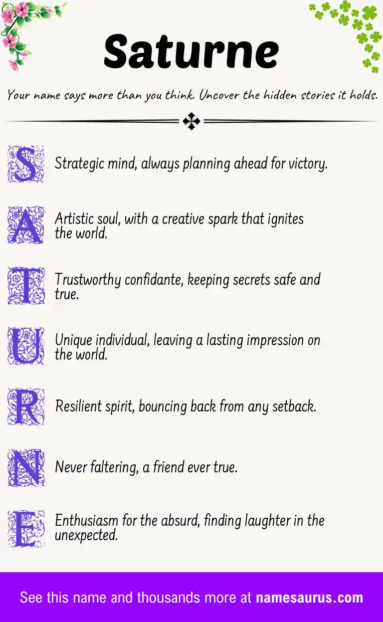 Acrostic poem about Saturne.