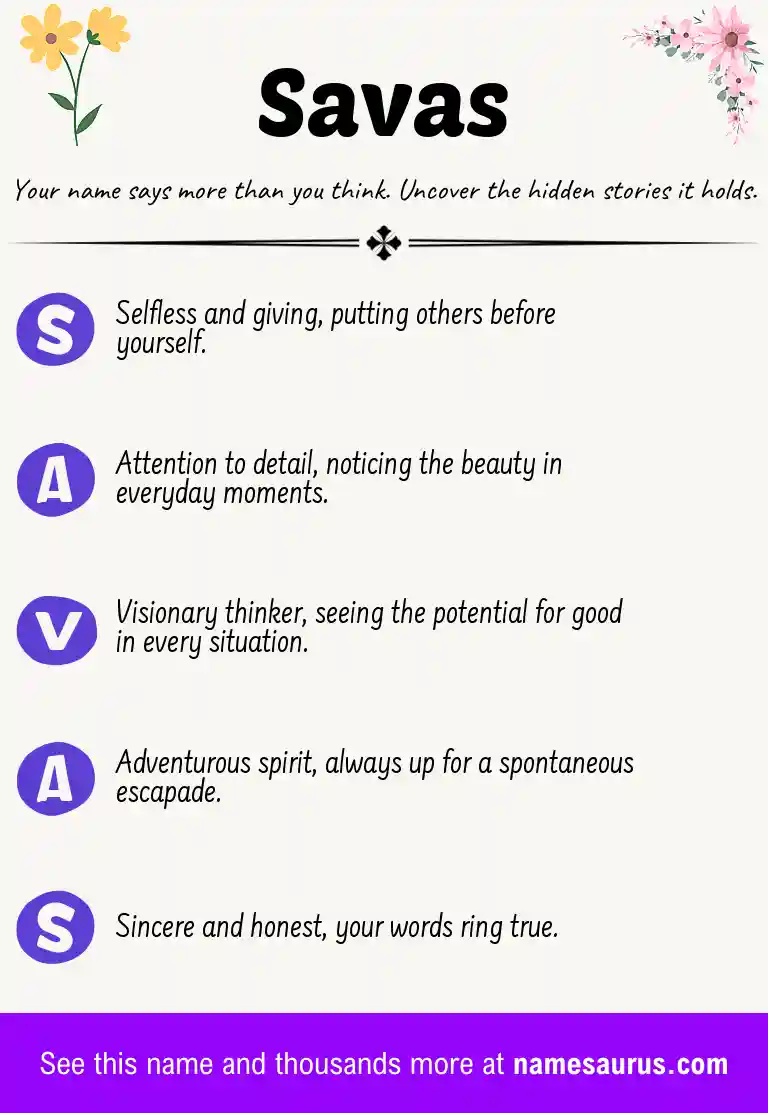 Acrostic poem about Savas.