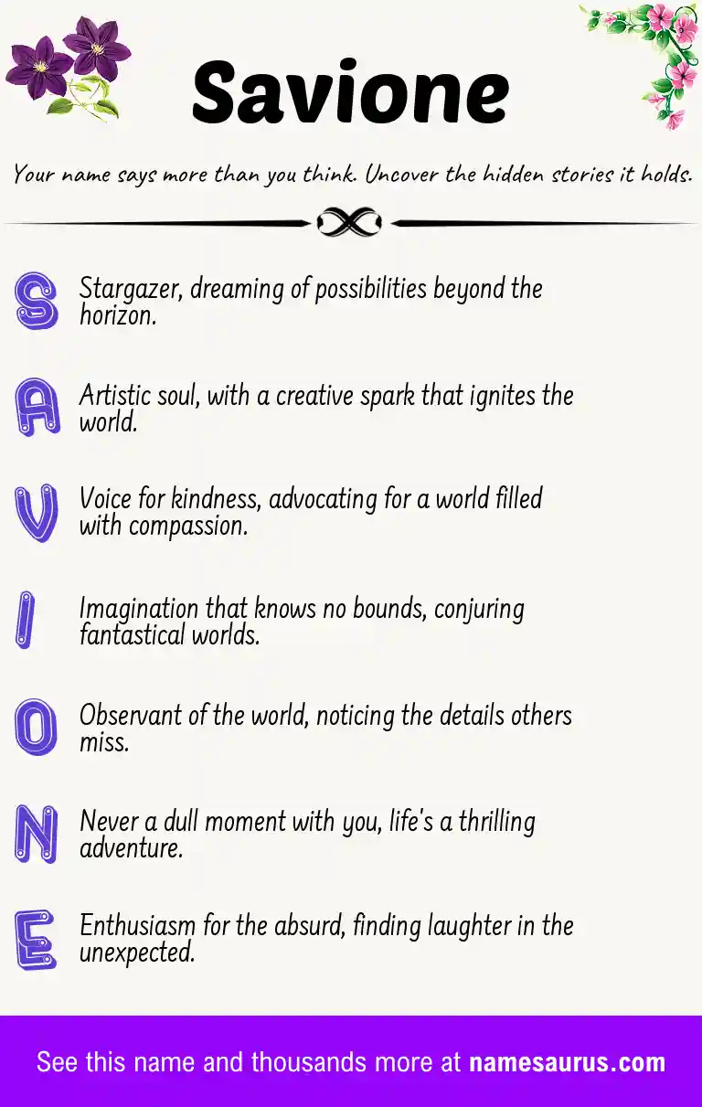 Acrostic poem about Savione.