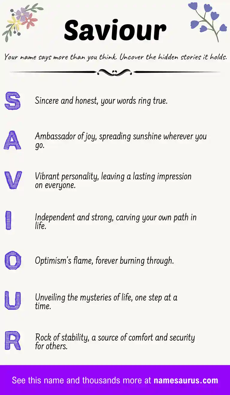 Acrostic poem about Saviour.