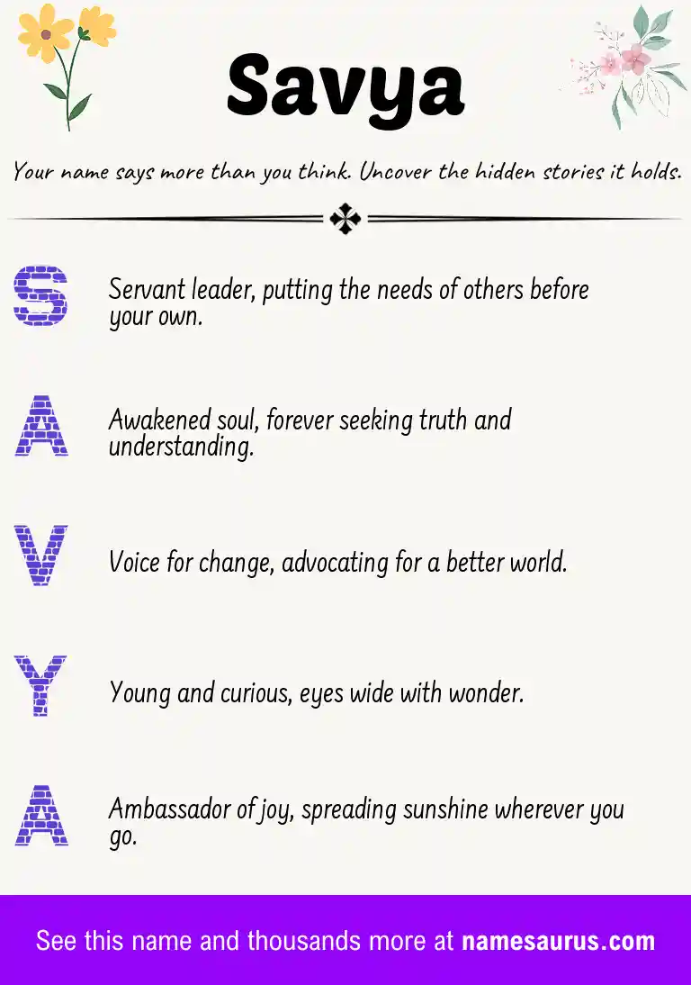 Acrostic poem about Savya.