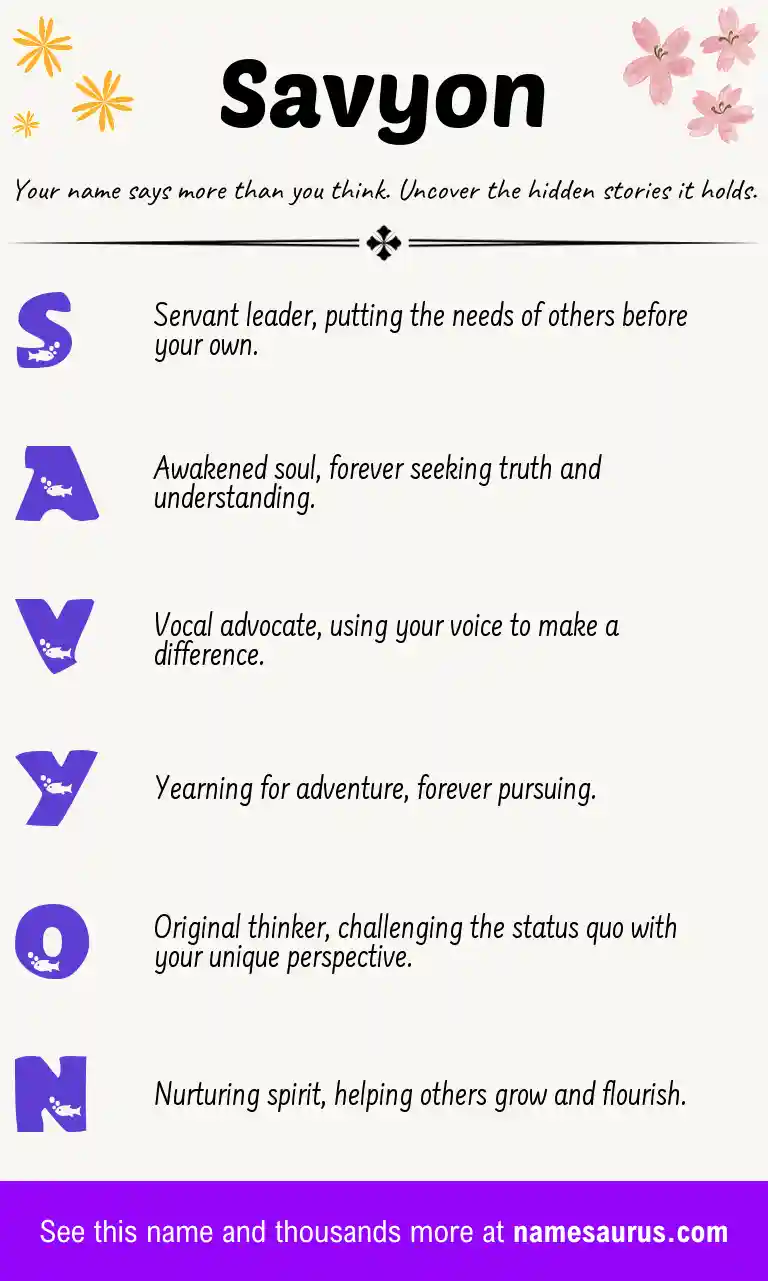 Acrostic poem about Savyon.