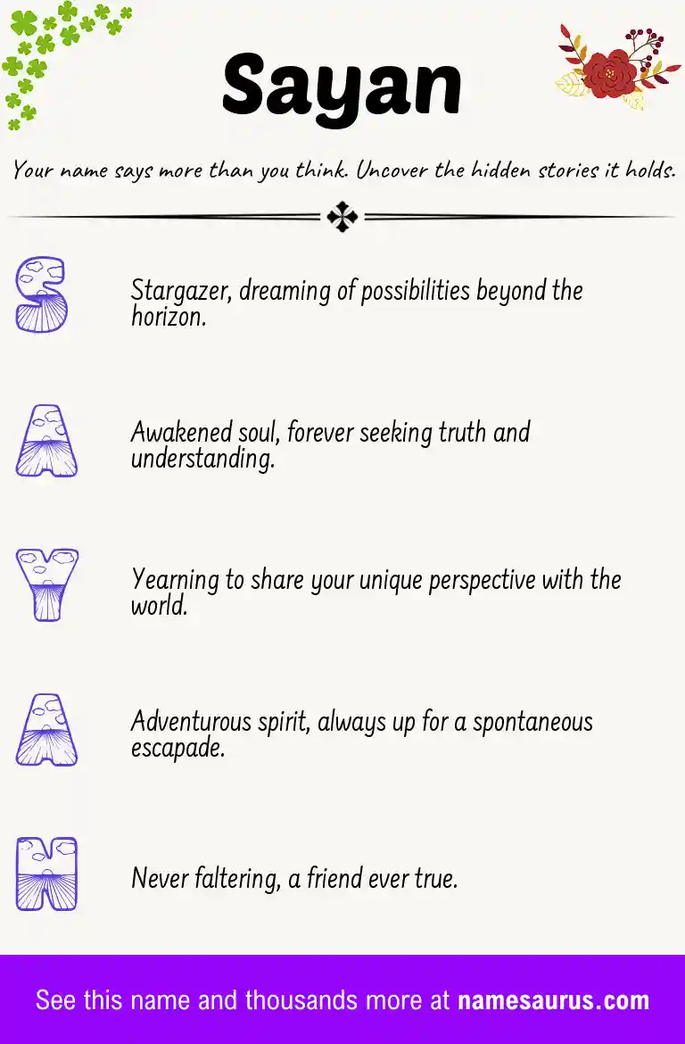 Acrostic poem about Sayan.