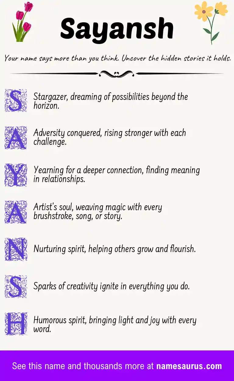Acrostic poem about Sayansh.