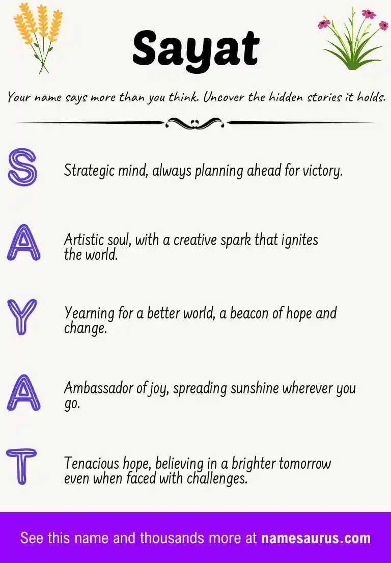 Acrostic poem about Sayat.
