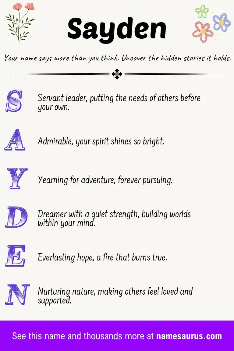 Acrostic poem about Sayden.