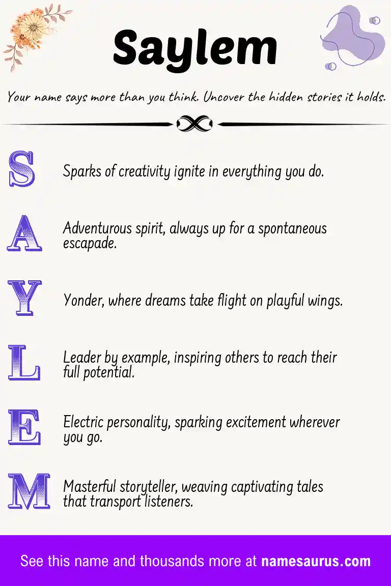 Acrostic poem about Saylem.