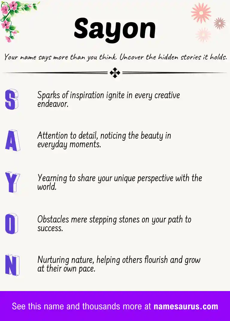 Acrostic poem about Sayon.