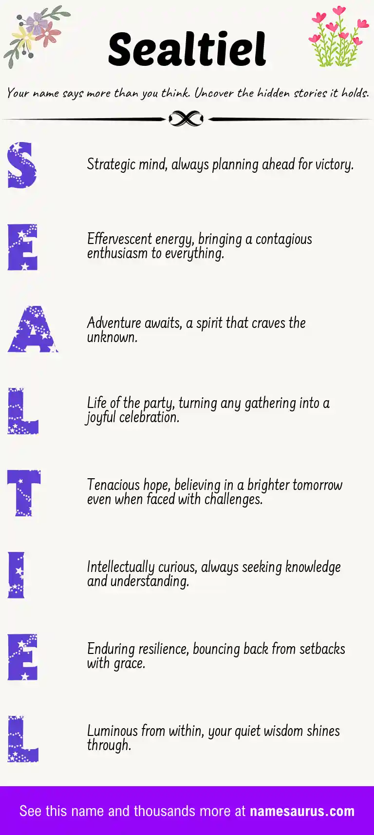 Acrostic poem about Sealtiel.