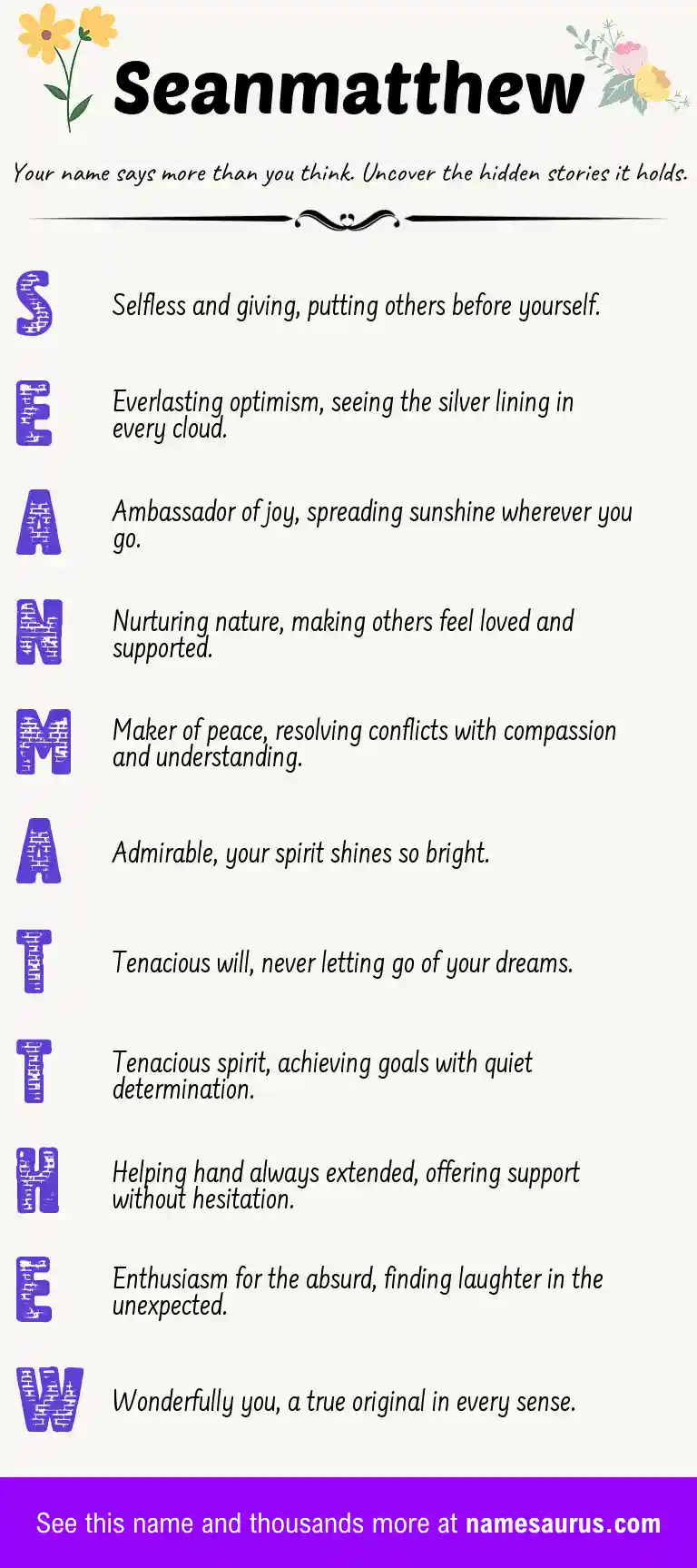 Acrostic poem about Seanmatthew.