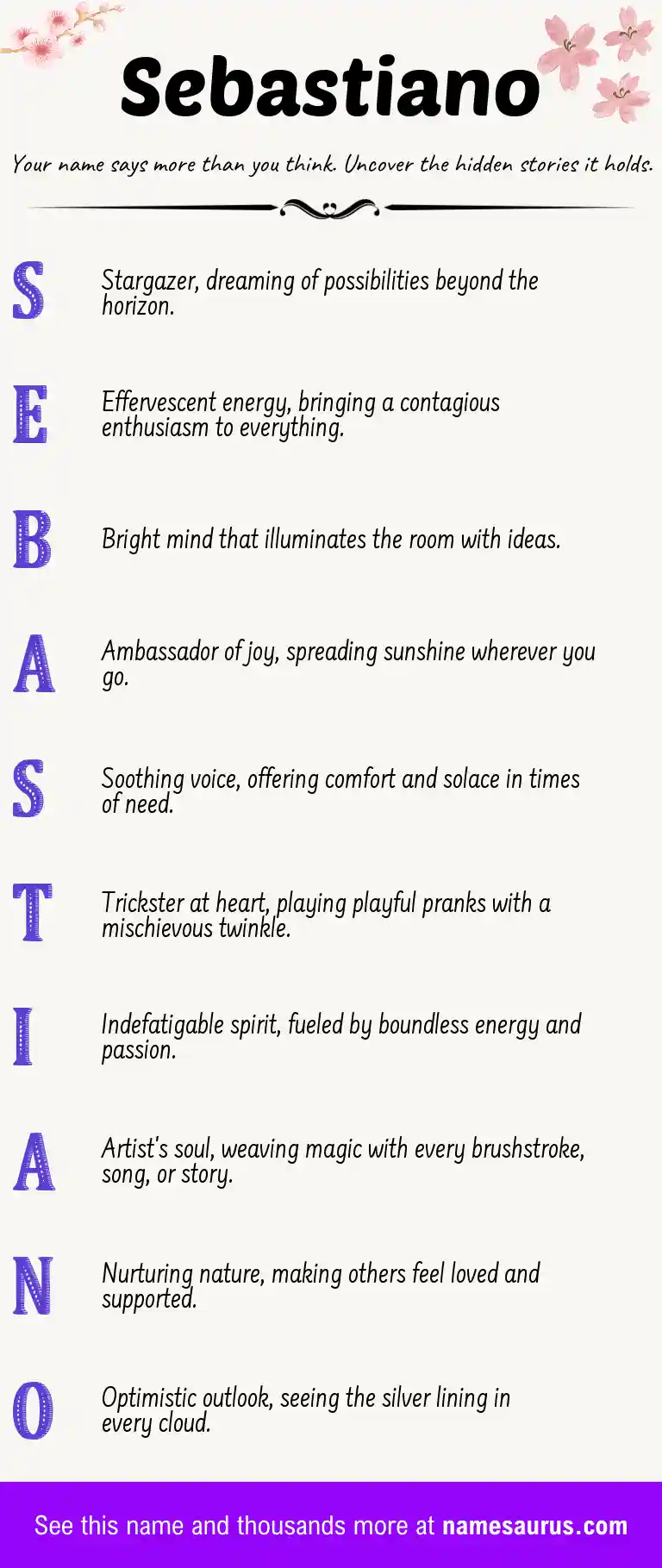 Acrostic poem about Sebastiano.