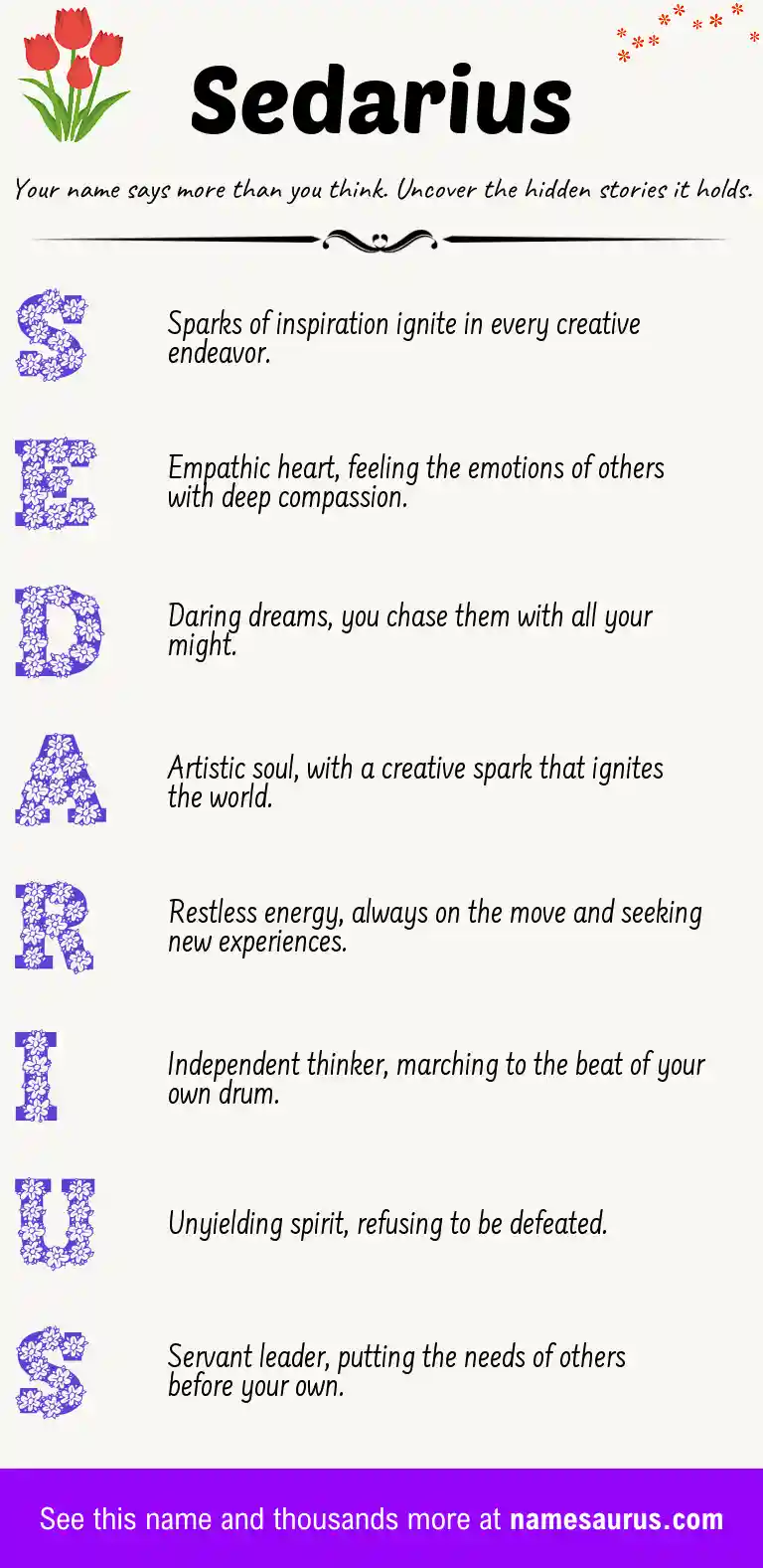 Acrostic poem about Sedarius.