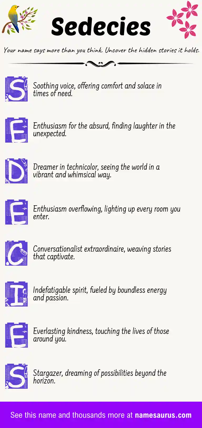 Acrostic poem about Sedecies.