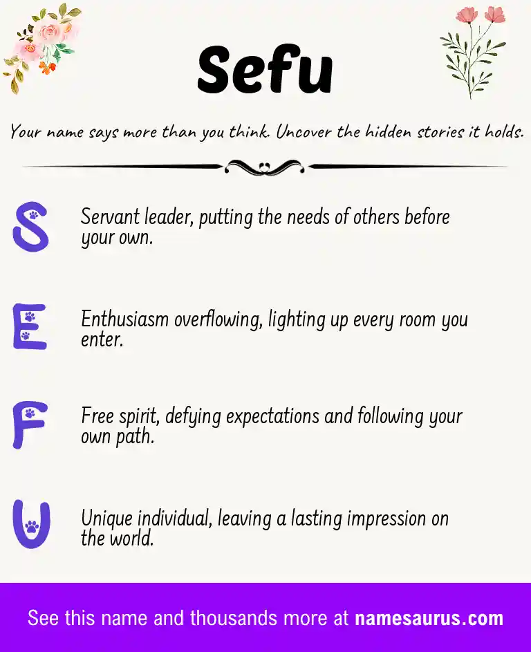 Acrostic poem about Sefu.