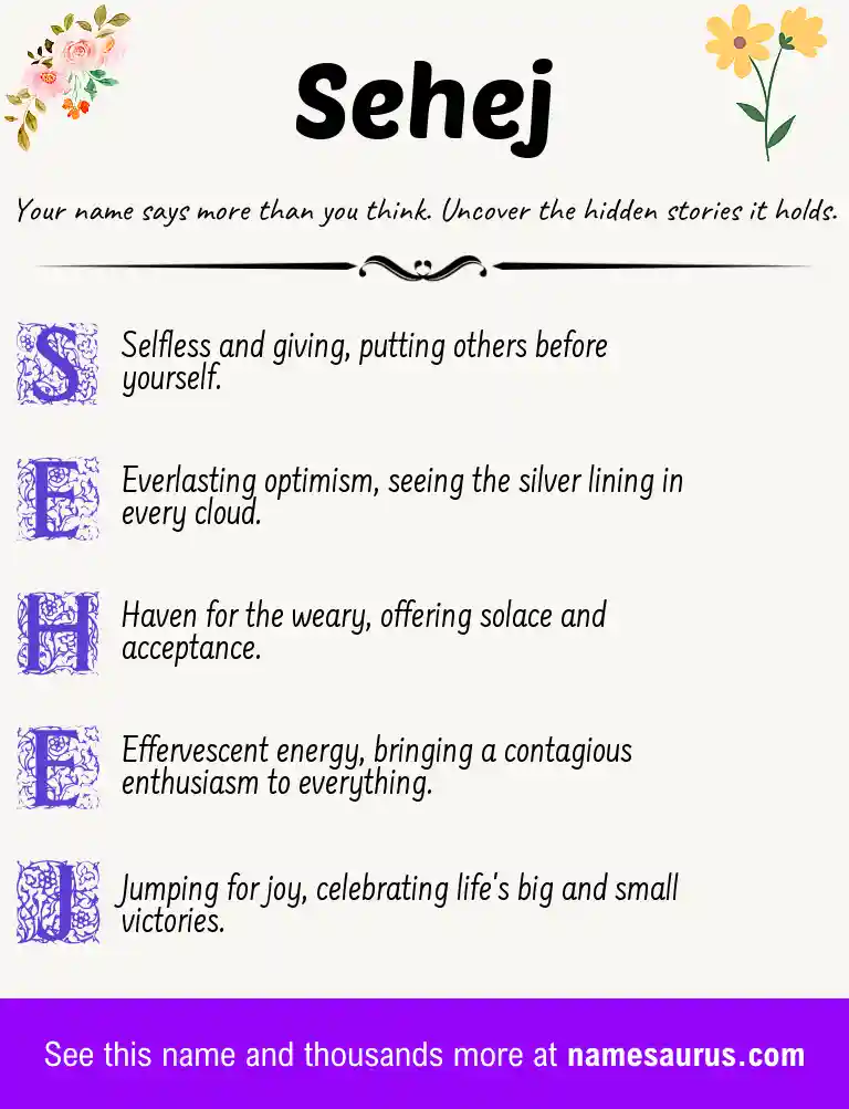 Acrostic poem about Sehej.
