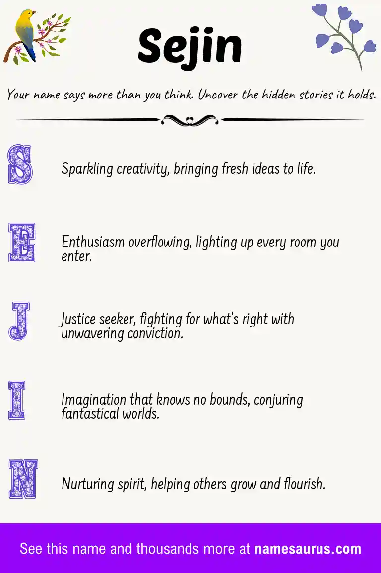 Acrostic poem about Sejin.